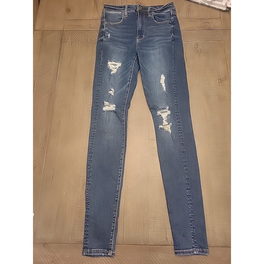 Ameican Eagle Super Strech Patched Skinny Jean Size 4‎ 26 X 30 Distressed